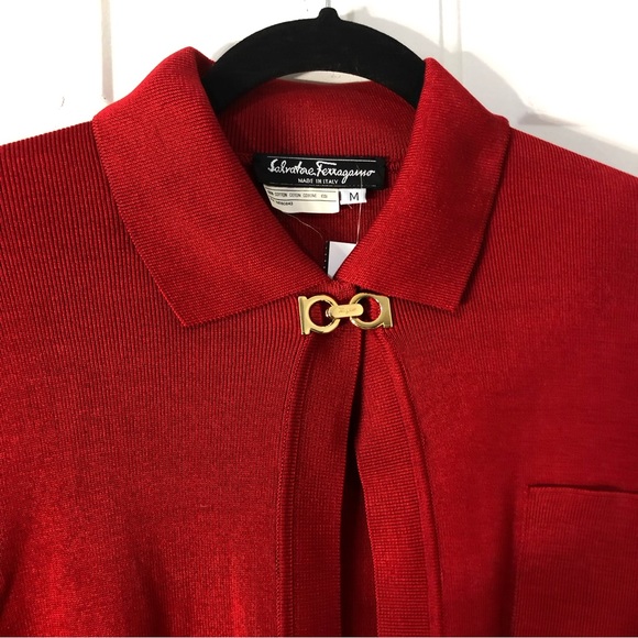 Salvatore Ferragamo Open Front Red 100% Cotton Cardigan - Picture 2 of 5